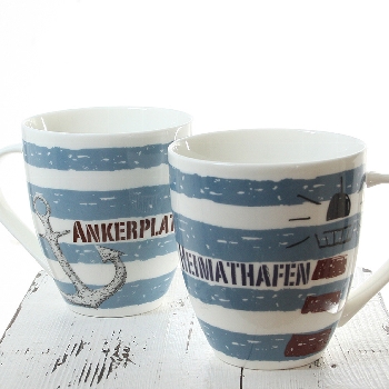 Becher "Heimathafen/Ankerplatz" sort. ca.10cm Porzellan