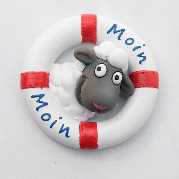 Magnet Rettungsring mit Schaf Moin Moin ca.6cm