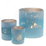 Teelichtglas aqua gefrostet innen antik-gold