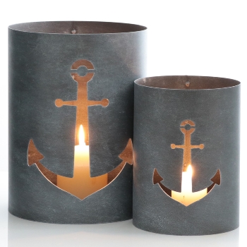Windlicht Anker Metall grau +