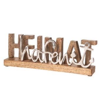 Schriftzug ´Heimathafen´ Holz, Alu, vernickelt
