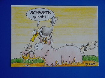 Emma-Postkarte Schwein gehabt