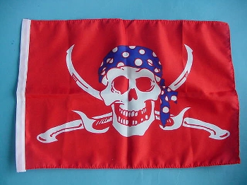 Stockflagge Pirat/Säbel rot/blau