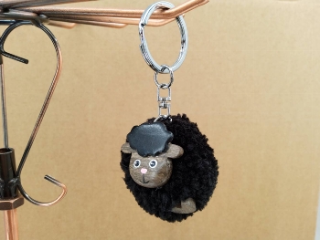 Schlüsselanhänger Pompom Schaf schwarz