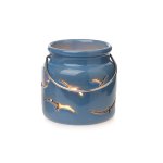 Windlicht, blau-grau, glänzend ca. 8x7,5 cm