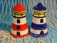 Salz/Pfeffer Set Leuchtturm ca. 8 cm blau/rot sortiert Keramik