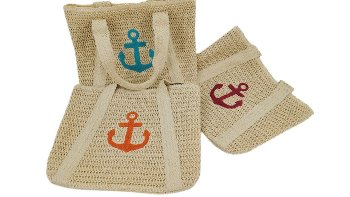 Strandtasche Stroh mit Anker mit Reißverschluss
