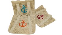 Strandtasche Stroh mit Anker mit Reißverschluss