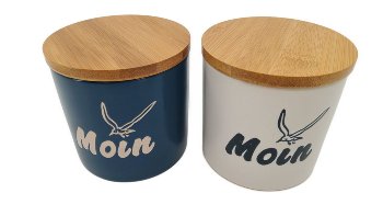 Hösti-Maritim Dose mit Deckel Moin Möwe in weiß und blau